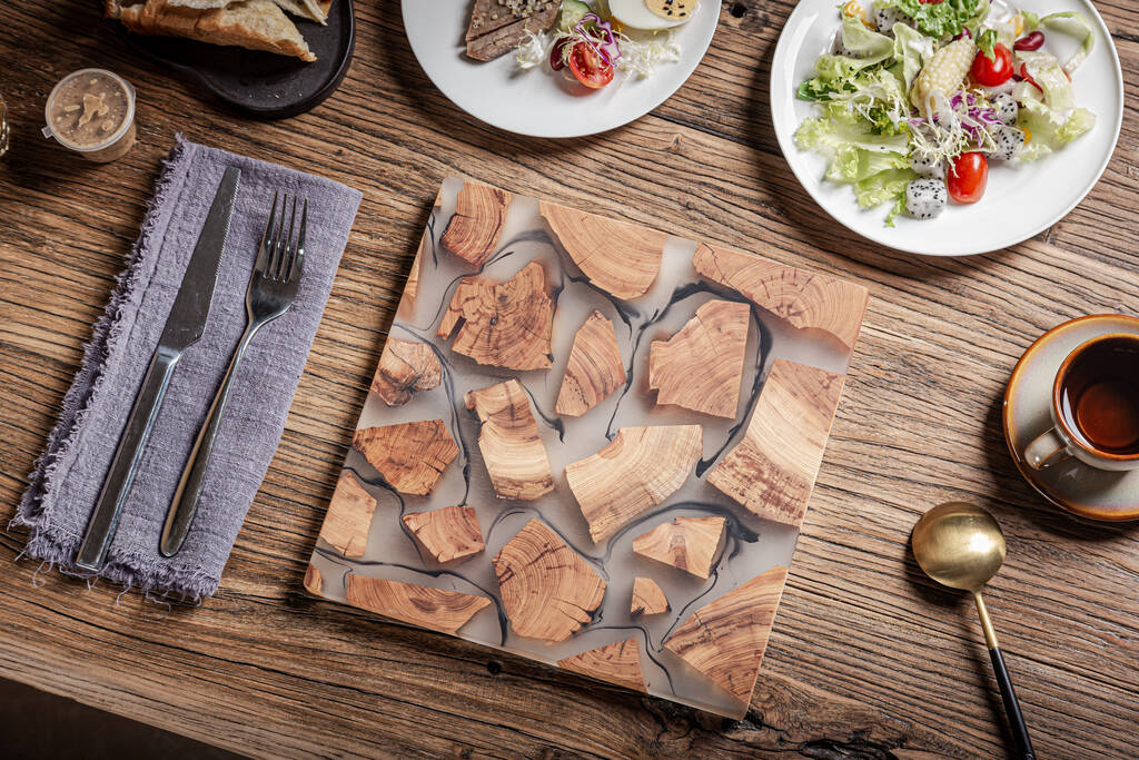 Square Handmade Wood Resin Placemats, 1 of 12