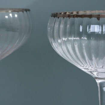 G Decor Set Of Four Ribbed Champagne And Gin Glasses With Silver Rim, 5 of 5