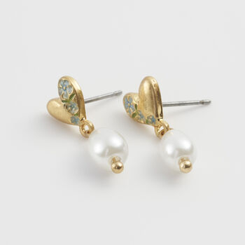 Forget Me Not Heart And Pearl Earrings, 6 of 12