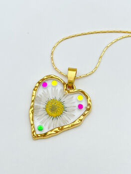 Heart Necklace With Real Daisy In Gold Or Silver, 3 of 10