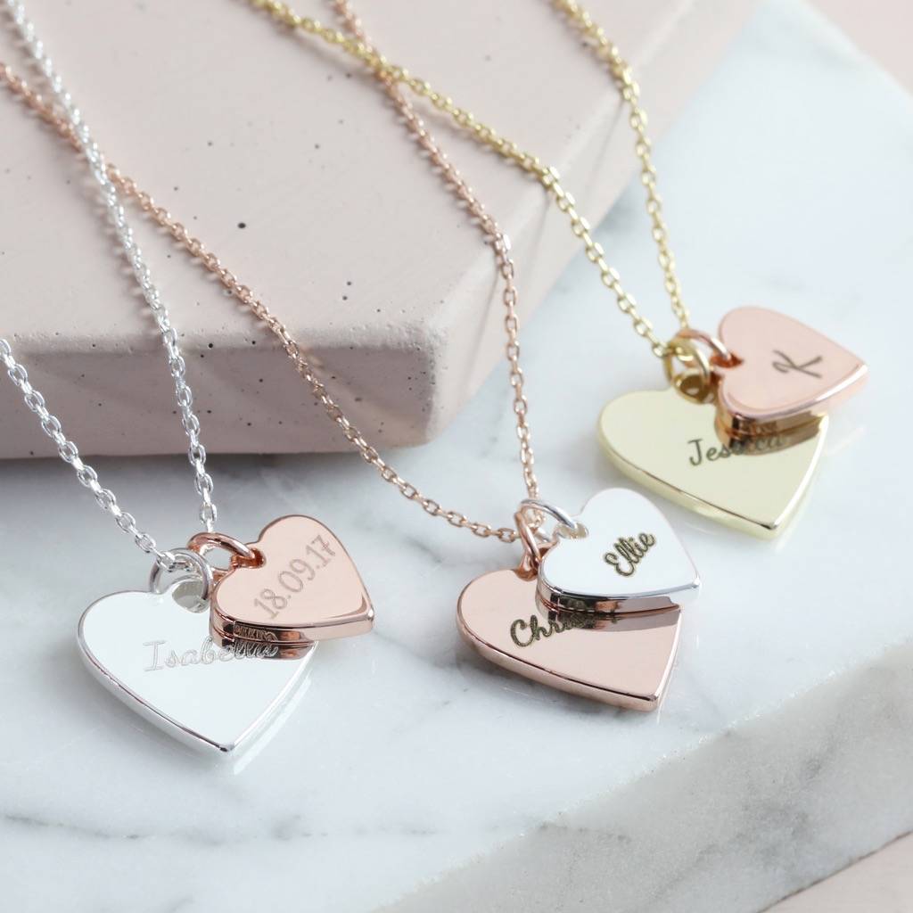 personalised double wide heart charm necklace by lisa angel ...
