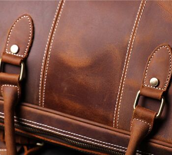 Genuine Leather Worn Look Weekend Bag, 11 of 12