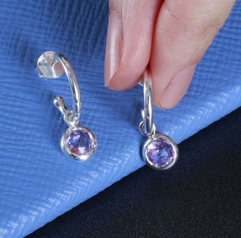 Sterling Silver Birthstone Gemstone Hoop Earrings, 6 of 10