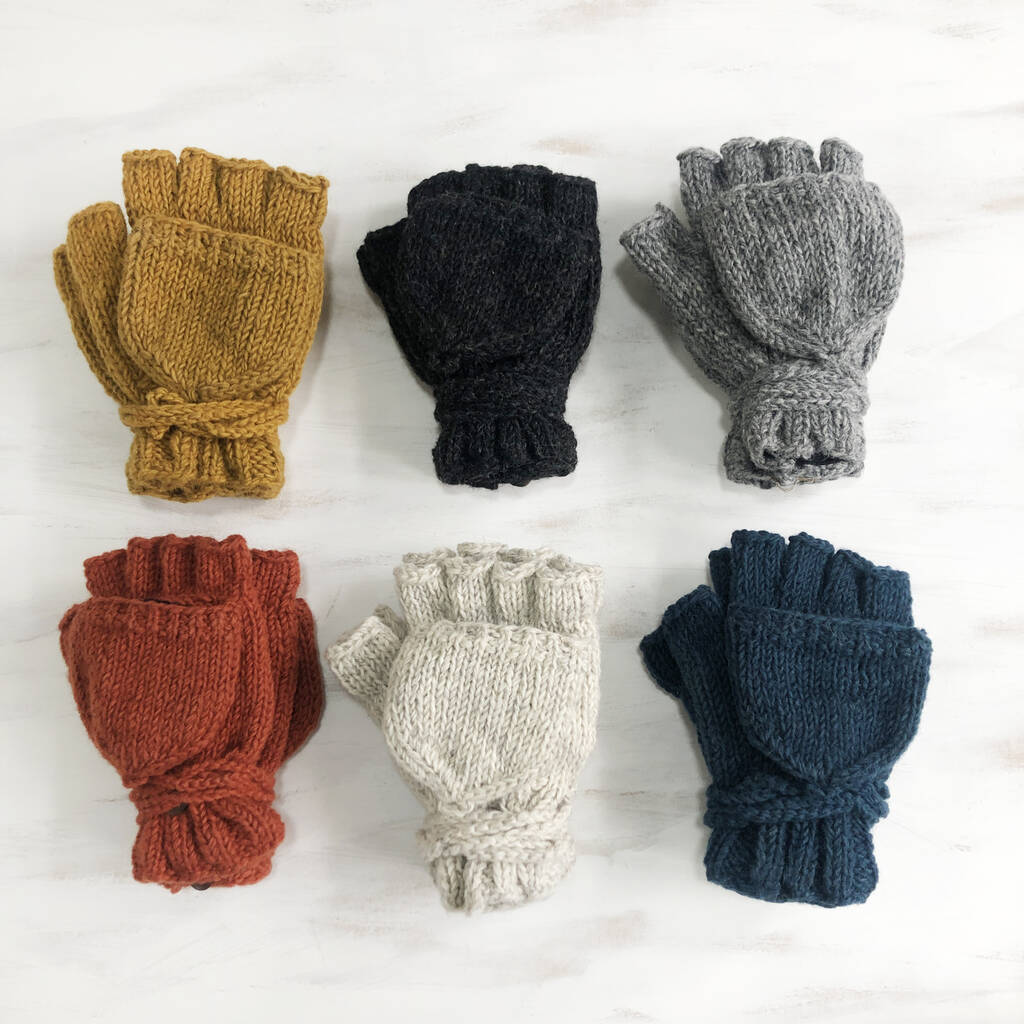 Fair Trade Knit Wool Lined Mitten Fingerless Gloves By Aura Que Notonthehighstreet Com