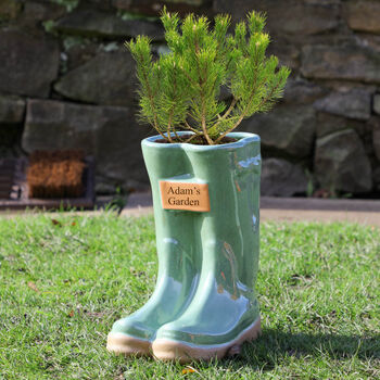Dad's Personalised Large Green Garden Welly Boots Planter, 3 of 7