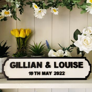 Personalised Civil Ceremony Name Wooden Double Roadsign, 2 of 8