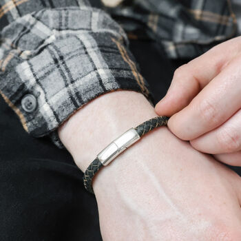 Men's Navy Antiqued Woven Leather Bracelet, 2 of 5