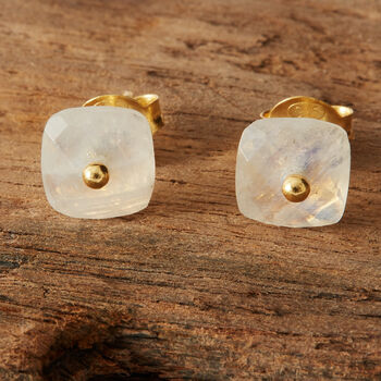Aquamarine Chalcedony And Gold Stud Earrings, 5 of 9
