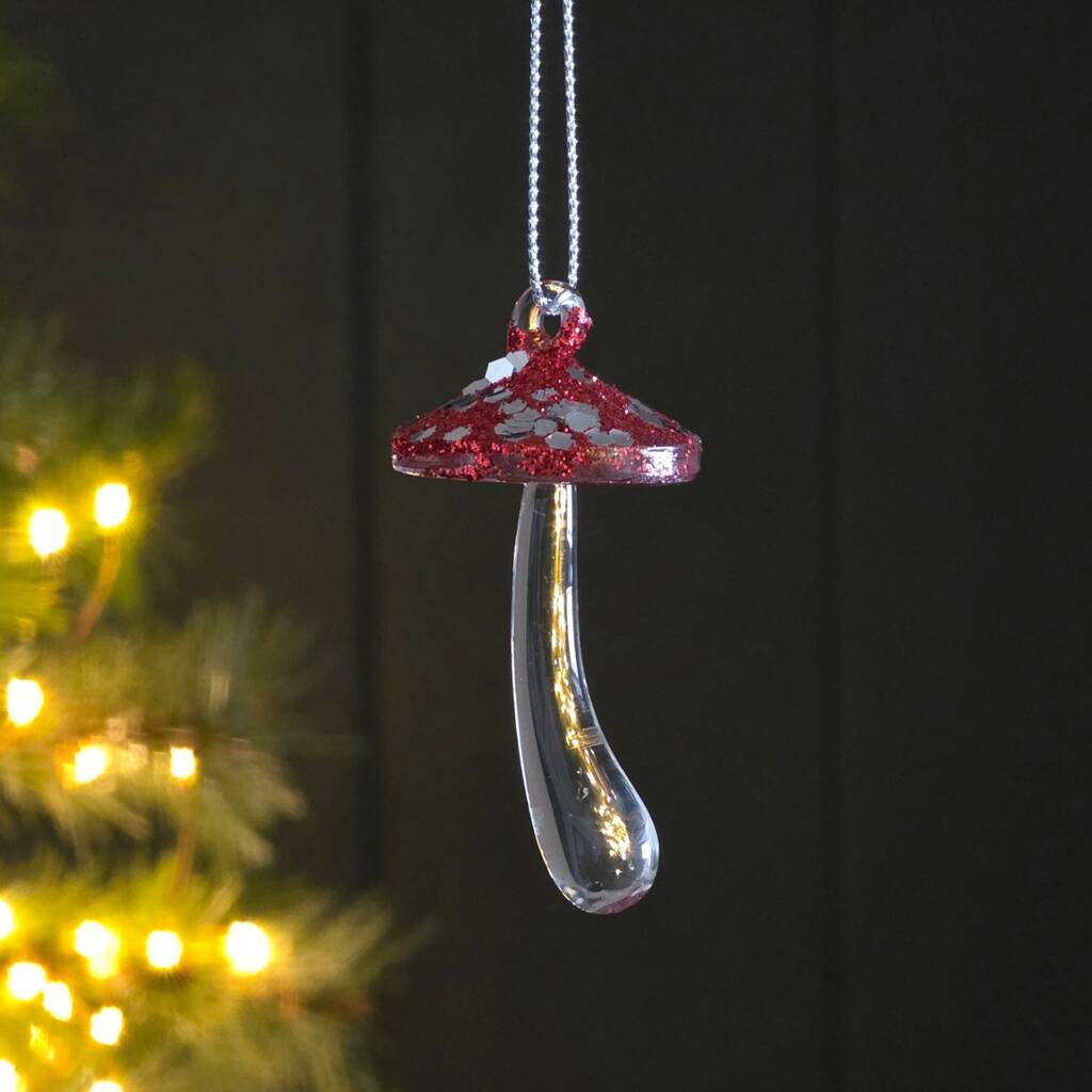 Red Glass Mushroom Hanging Decoration, 1 of 2