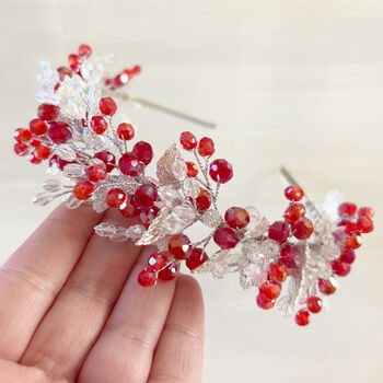 Vibrant Red Crystal Fascinator Headband, 2 of 7