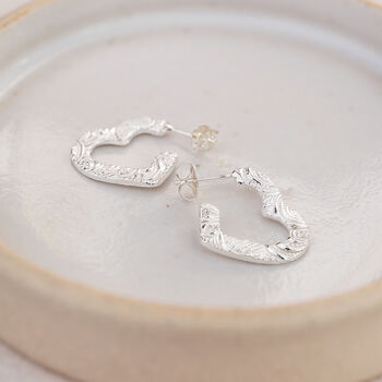 Sterling Silver Textured Heart Cut Out Earrings, 2 of 3
