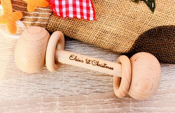Babies 1st Christmas Personalised Wooden Rattle, 3 of 3