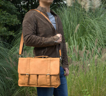 Vegetable Tanned Genuine Leather Laptop Bag, 11 of 12