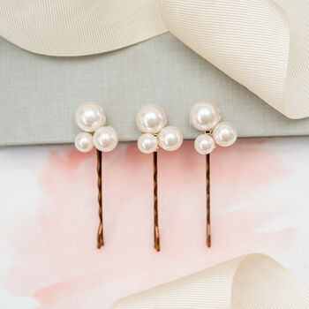 Set Of Three Large Pearl Cluster Bobby Pins, 2 of 4