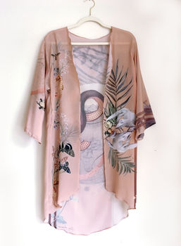 Silk Kimono Jacket 'Mirage' Print In Neutral Tones Size, 7 of 8