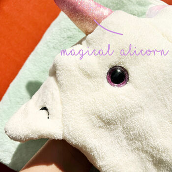 Personalised Unicorn Hooded Bamboo Cape With Buttons, 8 of 11