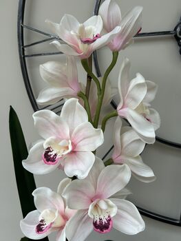 Large Pink Cymbidium Orchid In Gold Bowl, 2 of 8