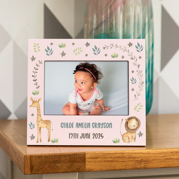 Personalised Jungle Animals Pastel Photo Frame New Baby Gift, 7 of 7