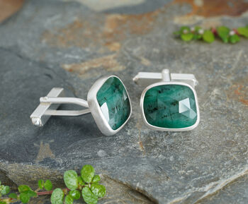 10ct Natural Emerald Cufflinks In Solid Sterling Silver, 2 of 2