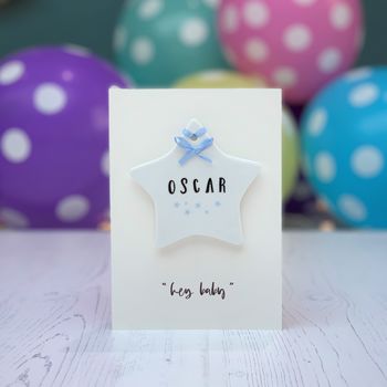 New Baby Card With Ceramic Star Decoration Hey Baby, 4 of 5