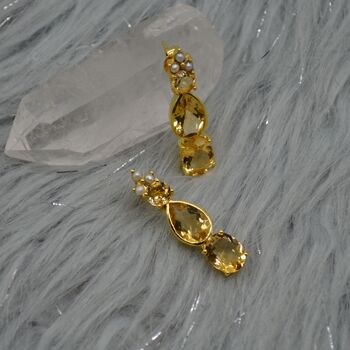 Pearl, Citrine Teardrop Gold Earrings, 3 of 8