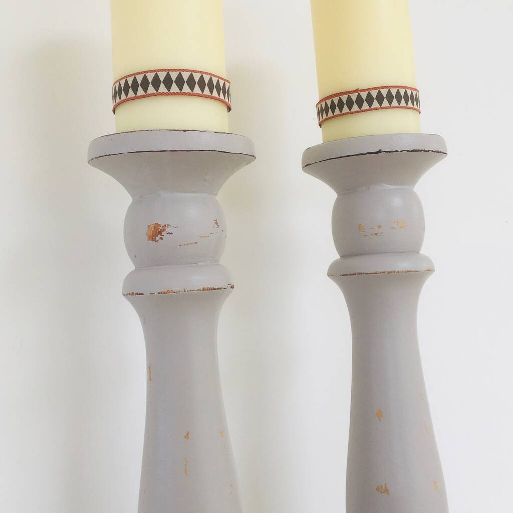 Pair Of Extra Large Vintage Painted Candlesticks By Chapel Cards