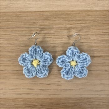 Handmade Crochet Forget Me Not Earrings: Surgical Steel, 7 of 11