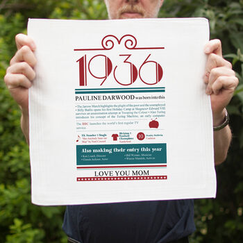 Personalised 90th Birthday Gift 1936 Handkerchief Pair, 7 of 9