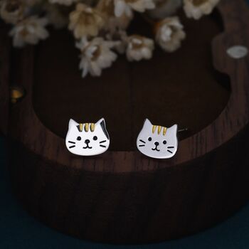 Orange Tabby Cat Stud Earrings In Sterling Silver, 3 of 11