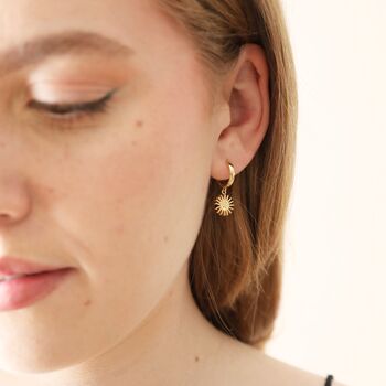 Sunburst Star Charm Hoop Earrings In Gold Plating, 6 of 8