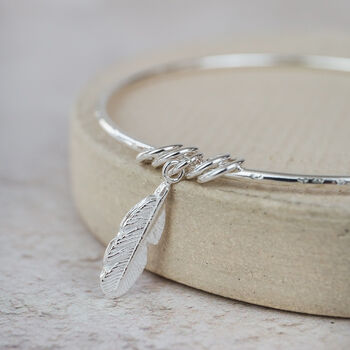 Sterling Silver Feather Charm Bangle, 2 of 6