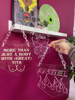 Angel Flames Clear Acrylic Banner With Acrylic Chain, 5 of 8