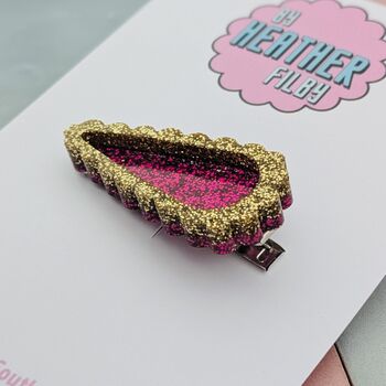 Pink And Gold Bubble Glitter Hair Clip / Royal Accessory / Whimsical Shimmering Geometric Accessory, 4 of 4