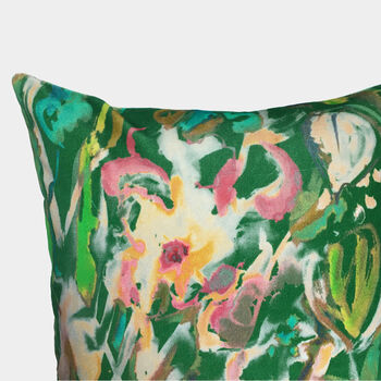 Abstract Floral Velvet Cushion, Green, 3 of 5