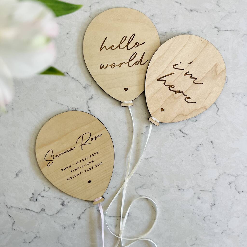 New Baby Announcement Arrival Balloon Plaques By Design by Eleven