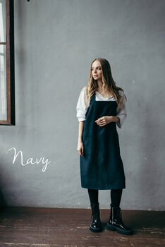 Linen Cross Back Apron | Japanese No Tie Pinafore With Pockets, 4 of 12