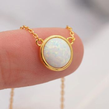 Sterling Silver White Opal Dainty Coin Pendant Necklace, 6 of 12