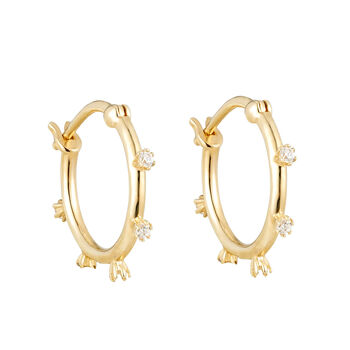 9ct Solid Gold Cz Creole Hoop Earrings, 5 of 5