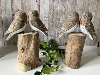Pair Hand Painted Lovers Friends Wooden Owls Balinese Craft Ornament Figurine Gift, 7 of 9