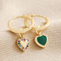 Mismatched Crystal Enamel Heart Huggie Hoops In Gold, thumbnail 3 of 4