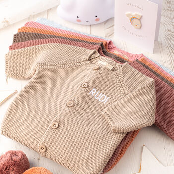 Personalised Baby Cardigan And Bobble Hat Gift Set, 11 of 12