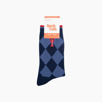 Embroidered Lobster Argyle Combed Cotton Socks In Navy Blue, 4 of 4