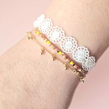 Boho Style Sunshine Triple Stack Bracelet Set Mixed Textures, 2 of 3