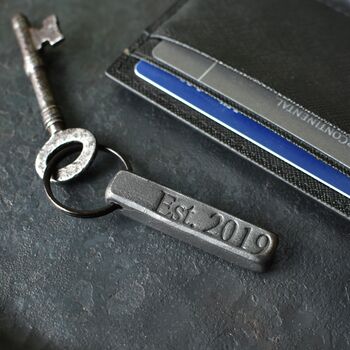 6th Anniversary Gift; Forged Dark Iron Bar Keyring, 6 of 11