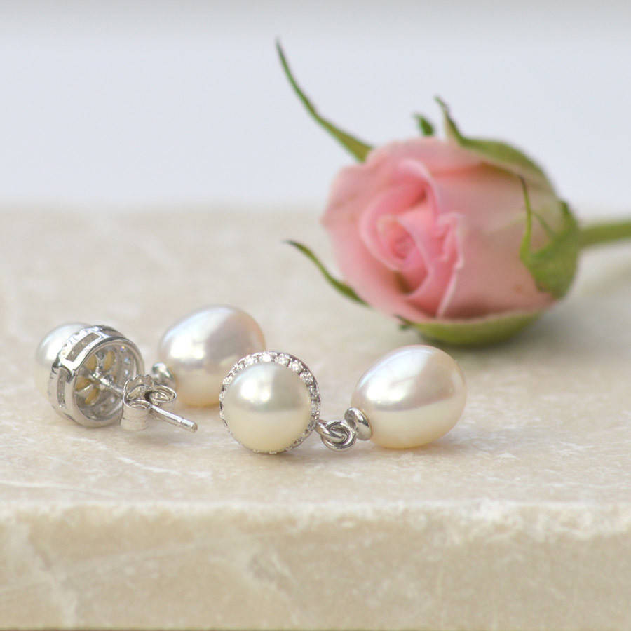Pearl And Sparkle Drop Earrings By TigerLily Jewellery