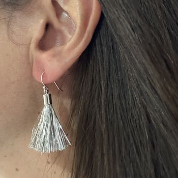 Silver Tinsel Party Earrings, 2 of 4