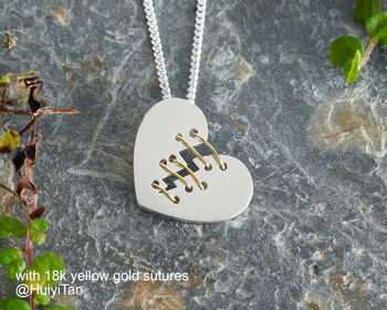 Mended Heart Necklace With Silver Sutures, 2 of 3