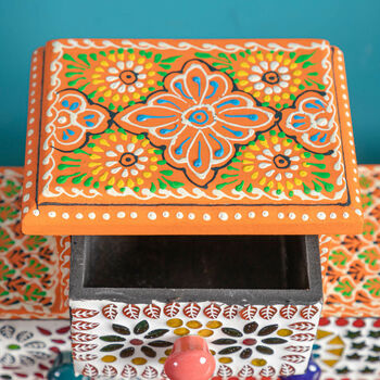 Three Drawer Orange Mosaic Wooden Spice Box, 6 of 6