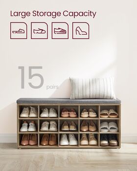 Shoe Bench With Cushion And Storage Compartments, 6 of 12