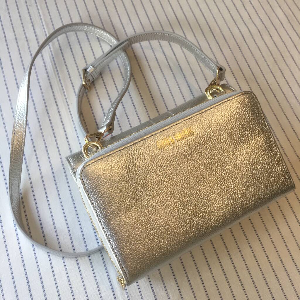 silver leather cross body bag